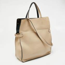 Pre Owned Fendi Beige/Black Leather And Fabric Grace Shoulder Bag