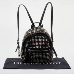 Pre Owned Fendi Black Nylon Mini Monster Studded Backpack