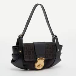Pre Owned Fendi Black Zucchino Canvas and Leather Compilation Bag