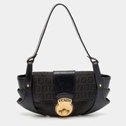 Pre Owned Fendi Black Zucchino Canvas and Leather Compilation Bag