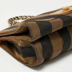 Pre Owned حقيبة كتف فندي كلاوديا مخططة بيكوين كانفاس توباكو كبيرة