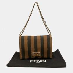 Pre Owned حقيبة كتف فندي كلاوديا مخططة بيكوين كانفاس توباكو كبيرة