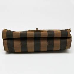 Pre Owned حقيبة كتف فندي كلاوديا مخططة بيكوين كانفاس توباكو كبيرة