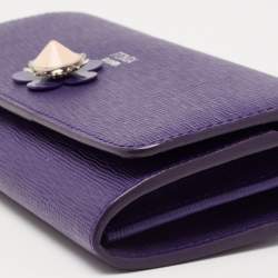 Pre Owned Fendi Purple Leather Flap Wallet On Chain