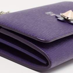 Pre Owned Fendi Purple Leather Flap Wallet On Chain