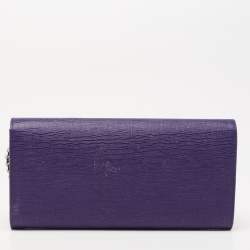 Pre Owned Fendi Purple Leather Flap Wallet On Chain