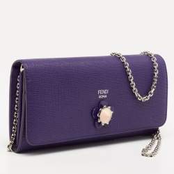 Pre Owned Fendi Purple Leather Flap Wallet On Chain