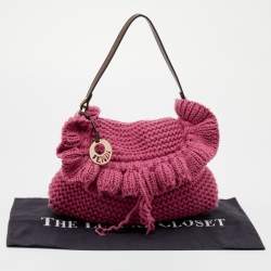 Pre Owned Fendi Pink Knit Chef Flap Bag