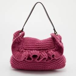 Pre Owned Fendi Pink Knit Chef Flap Bag