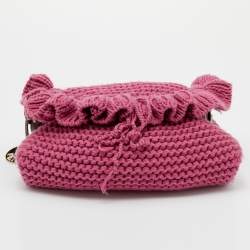 Pre Owned Fendi Pink Knit Chef Flap Bag