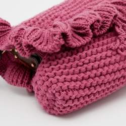 Pre Owned Fendi Pink Knit Chef Flap Bag