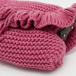 Pre Owned Fendi Pink Knit Chef Flap Bag