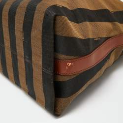 Pre Owned Fendi Tobacco/Black Pequin Striped Canvas And Leather Hobo