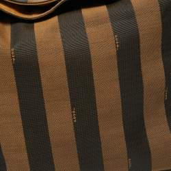 Pre Owned Fendi Tobacco/Black Pequin Striped Canvas And Leather Hobo