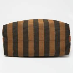 Pre Owned Fendi Tobacco/Black Pequin Striped Canvas And Leather Hobo