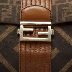 Fendi Tobacco Zucca Canvas and Leather Maxi Baguette Flap Shoulder Bag