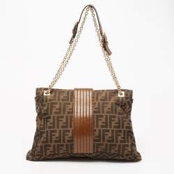 Fendi Tobacco Zucca Canvas and Leather Maxi Baguette Flap Shoulder Bag