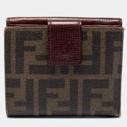 Pre Owned Fendi Tobacco Zucca Coated Canvas and Leather Compact Wallet