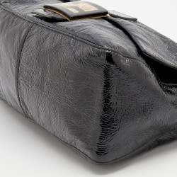 Pre Owned Fendi Black Crinkled Patent Leather Mama Forever Shoulder Bag