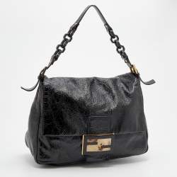Pre Owned Fendi Black Crinkled Patent Leather Mama Forever Shoulder Bag