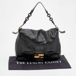 Pre Owned Fendi Black Crinkled Patent Leather Mama Forever Shoulder Bag