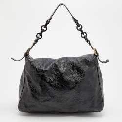 Pre Owned Fendi Black Crinkled Patent Leather Mama Forever Shoulder Bag