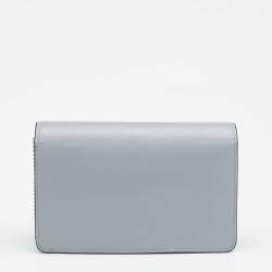 مملوكة مسبقًا Fendi Grey Leather Studded Flap Wallet On Chain