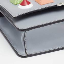 مملوكة مسبقًا Fendi Grey Leather Studded Flap Wallet On Chain