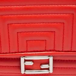 Fendi Red Lipstick Quilted Leather Micro Double Baguette Bag