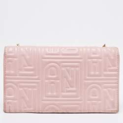 Pre Owned Fendi Pink Embossed Leather Chain Clutch 