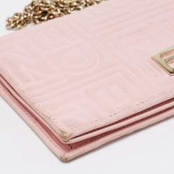 Pre Owned Fendi Pink Embossed Leather Chain Clutch 