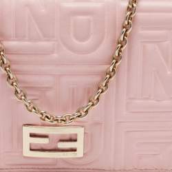 Pre Owned Fendi Pink Embossed Leather Chain Clutch 