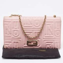 Pre Owned Fendi Pink Embossed Leather Chain Clutch 