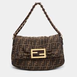 Pre Owned Fendi Tobacco Zucca Canvas and Patent Leather Mia Flap Shoulder Bag