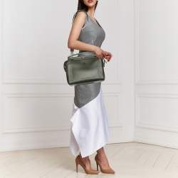 Pre Owned Fendi Olive Green Leather And Python Dot Com Top Handle Bag