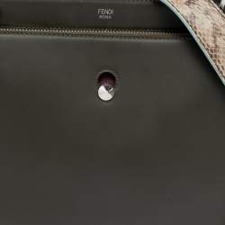Pre Owned Fendi Olive Green Leather And Python Dot Com Top Handle Bag