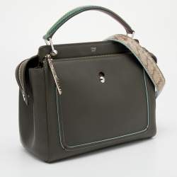 Pre Owned Fendi Olive Green Leather And Python Dot Com Top Handle Bag