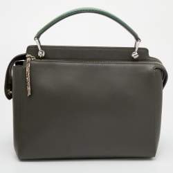 Pre Owned Fendi Olive Green Leather And Python Dot Com Top Handle Bag