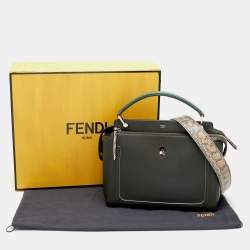 Pre Owned Fendi Olive Green Leather And Python Dot Com Top Handle Bag