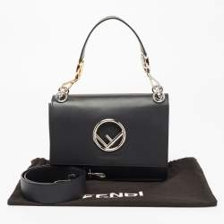 Pre Owned Fendi Black Leather Kan I F Logo Shoulder Bag