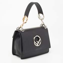 Pre Owned Fendi Black Leather Kan I F Logo Shoulder Bag
