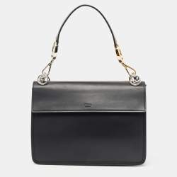 Pre Owned Fendi Black Leather Kan I F Logo Shoulder Bag