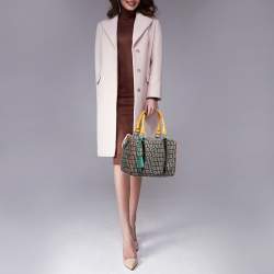 Pre Owned Fendi Multicolor Zucchino Canvas And Patent Leather Small Boston Bag