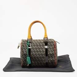 Pre Owned Fendi Multicolor Zucchino Canvas And Patent Leather Small Boston Bag