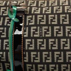 Pre Owned Fendi Multicolor Zucchino Canvas And Patent Leather Small Boston Bag