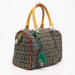 Pre Owned Fendi Multicolor Zucchino Canvas And Patent Leather Small Boston Bag