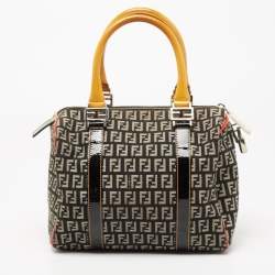 Pre Owned Fendi Multicolor Zucchino Canvas And Patent Leather Small Boston Bag