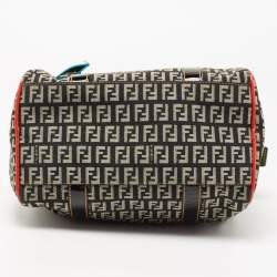 Pre Owned Fendi Multicolor Zucchino Canvas And Patent Leather Small Boston Bag