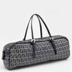 Pre Owned Fendi Grey/Black Zucchino Canvas And Leather Satchel