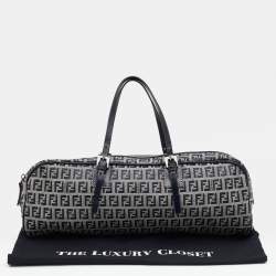 Pre Owned Fendi Grey/Black Zucchino Canvas And Leather Satchel